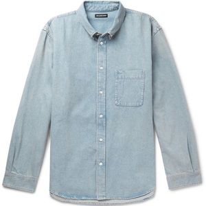 Men’s Balenciaga oversized logo print denim button down shirt